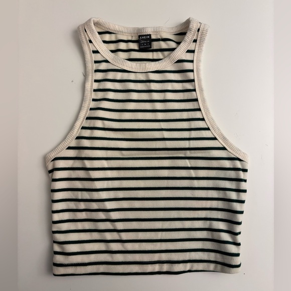 SHEIN Tops - Striped green and beige sleeveless Crop Top tank top Shein size SMALL